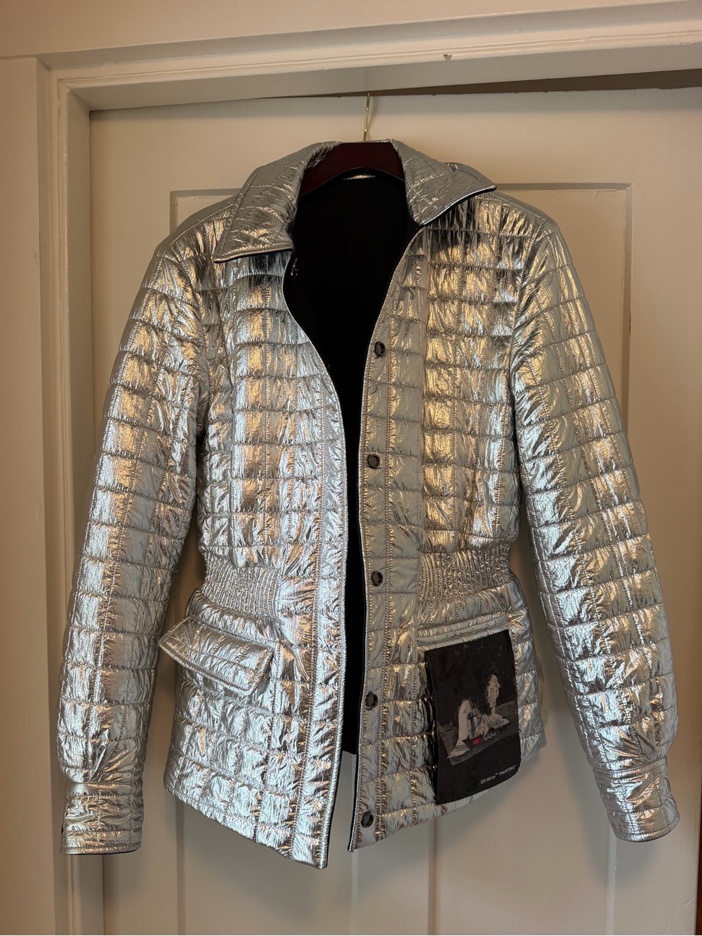 Off-White Virgil Abloh Reversible Metallic Silver Black Jacket IT 44 US 8